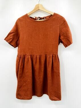 Linen Handmade Studio Orange Linen Babydoll Dress